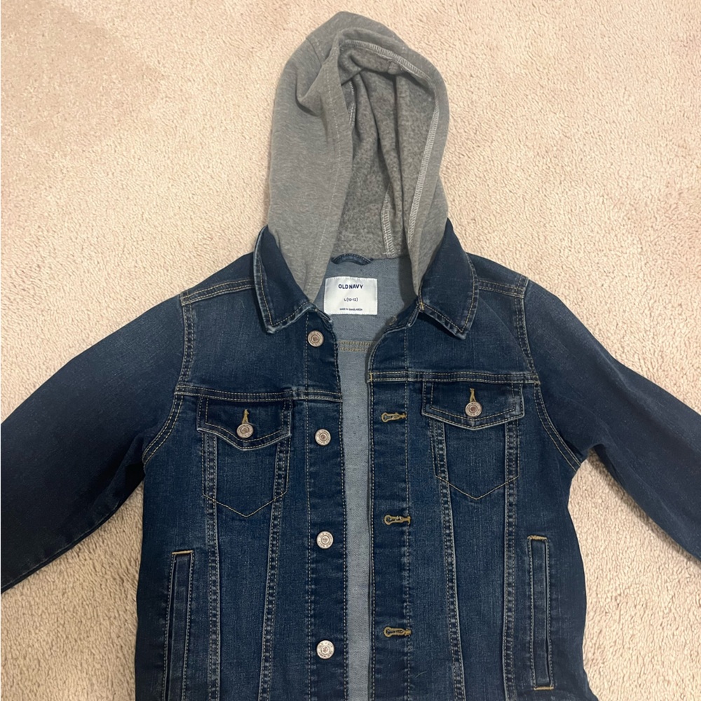 Old Navy Blue Denim Jacket with Gray Hood